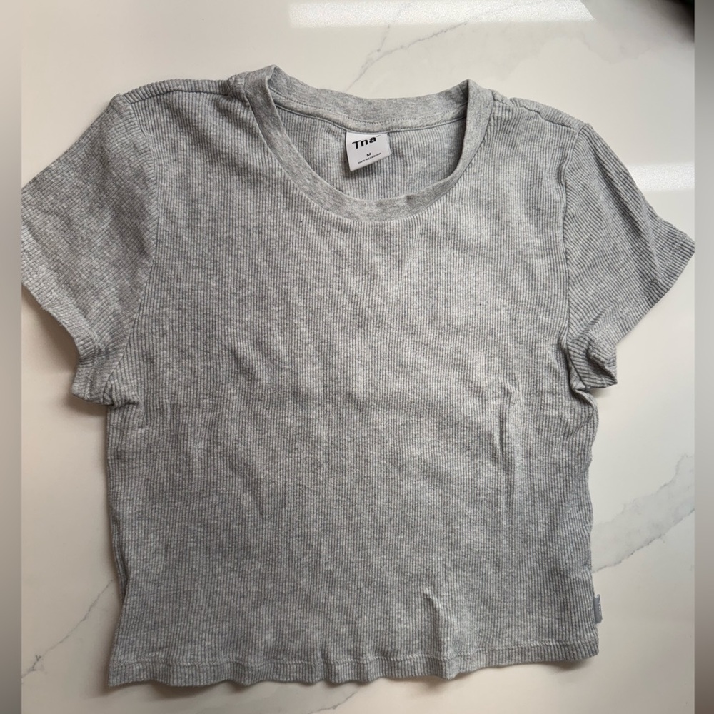 TNA From Aritzia Heather Gray Ribbed Crop Top